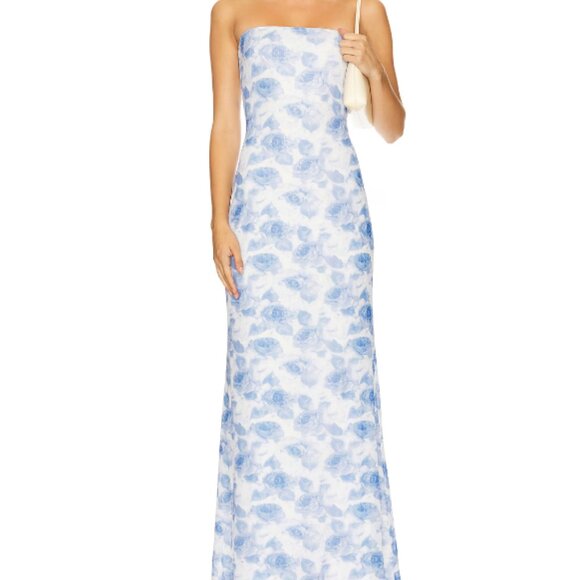 REVOLVE Laci Maxi Strapless Dress in Blue Floral - Size M - Picture 1 of 3